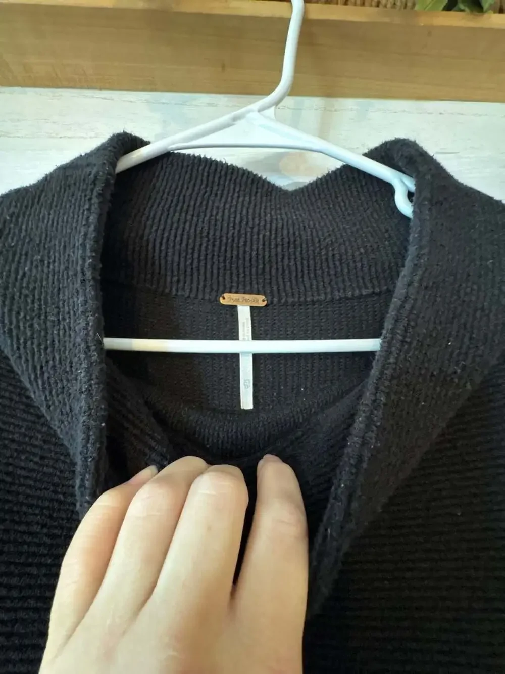 Free People Black Ribbed Funnel Neck Sweater